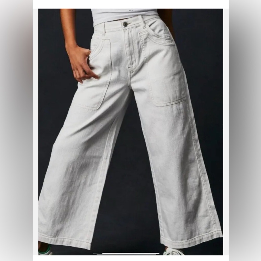 Free People Piper Cropped Wide-Leg Jeans, White, Size 30 Spring Summer